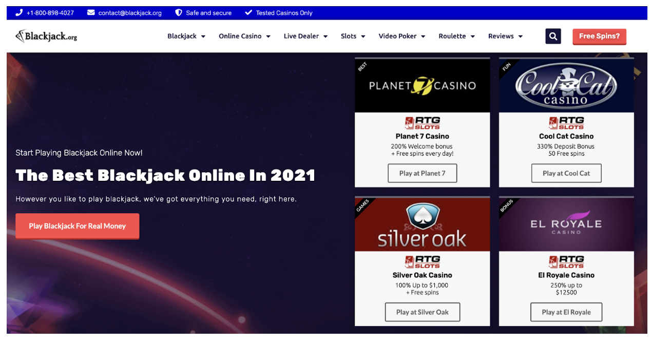 A blackjack website