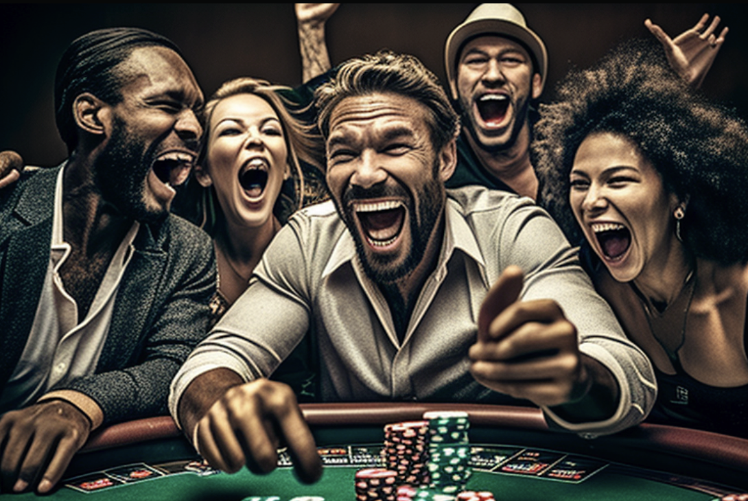 People winning at a poker table.