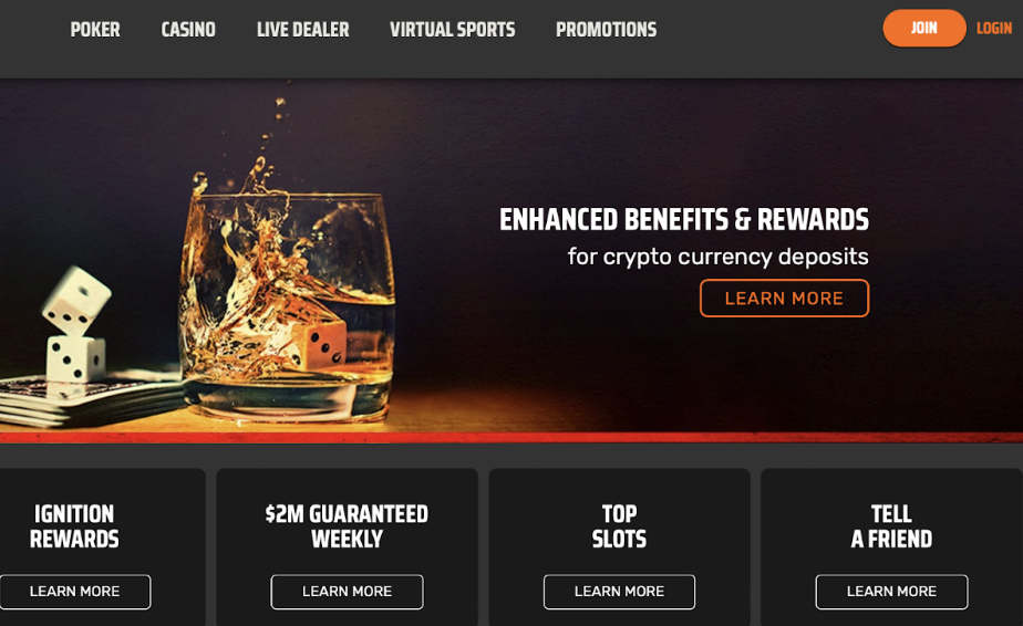 Home page of Ignition casino