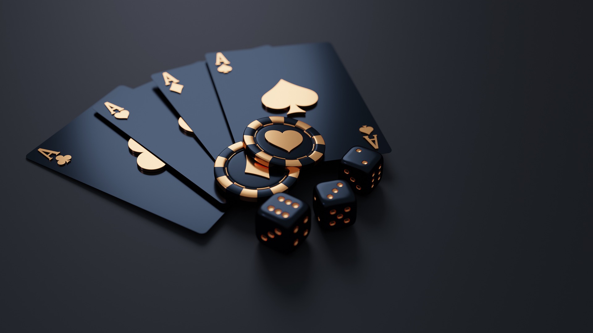 4 a kind in poker with casino chips and dice