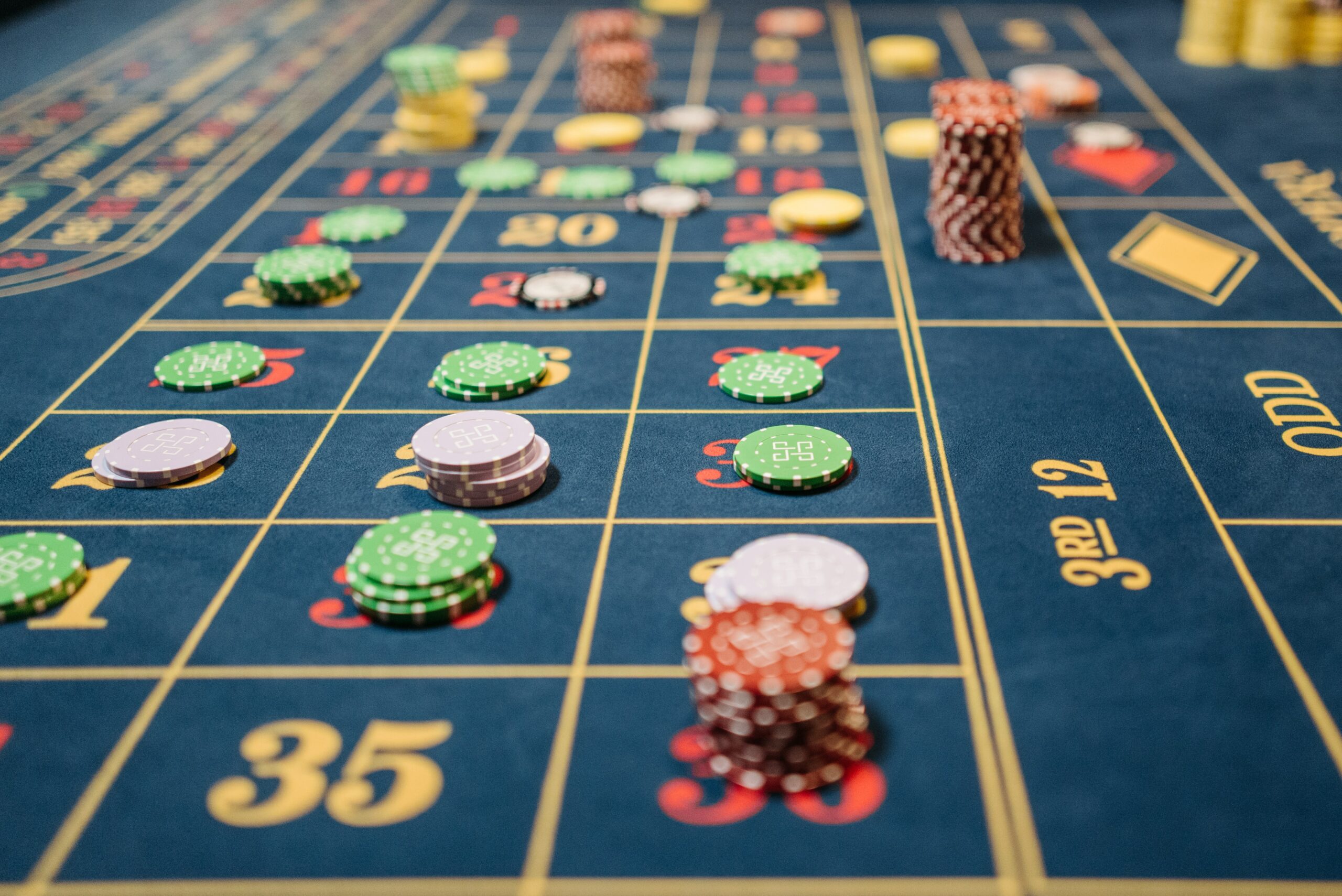 Casino chips on a roulette table