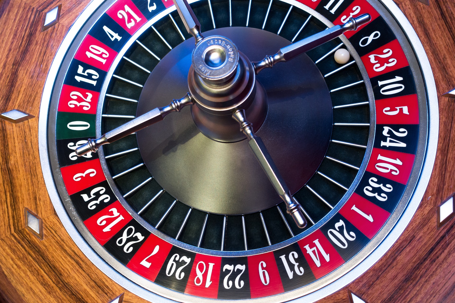 Roulette table with the ball landing on black 8