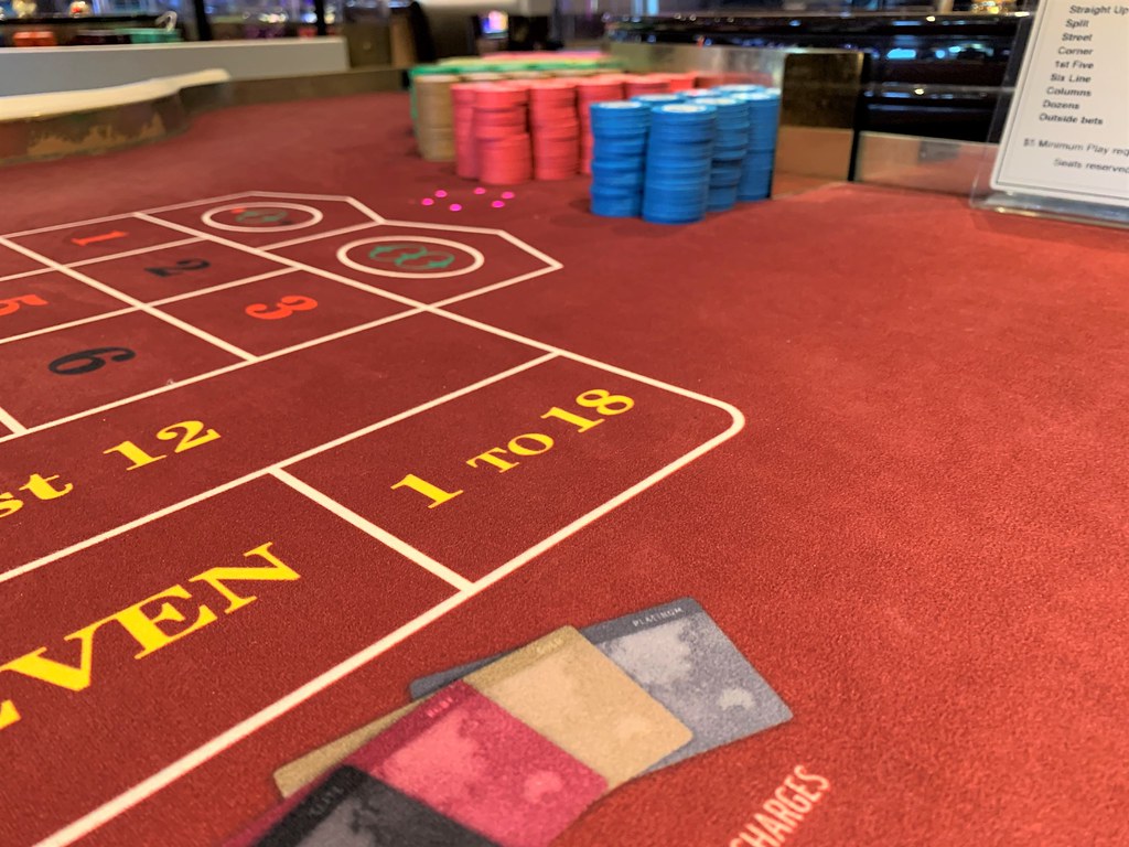 Roulette table with chips
