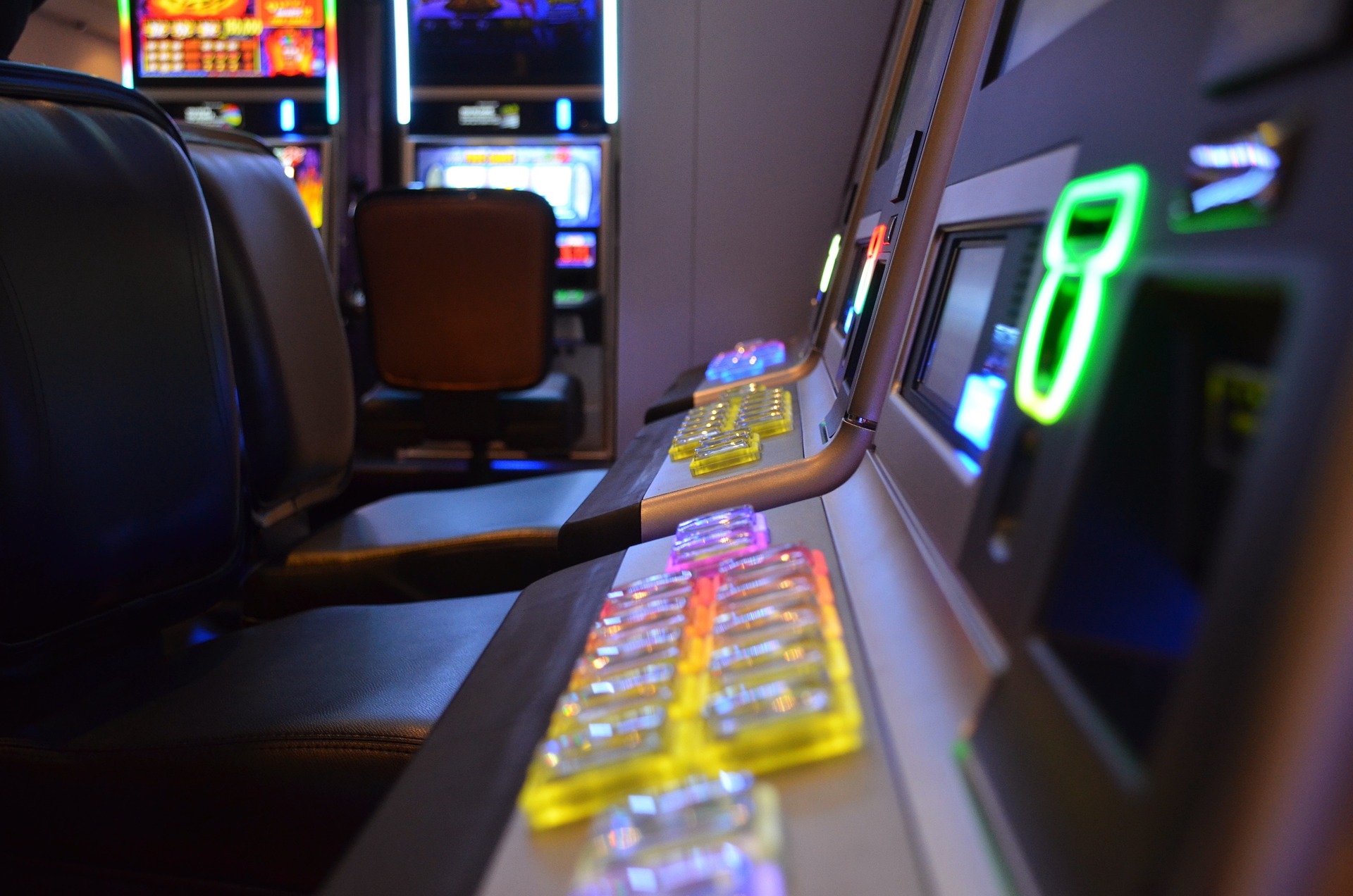 Close up of casino slot machines
