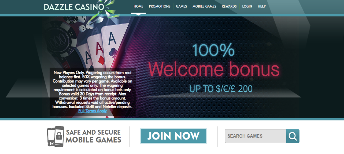 Dazzle Casino home page