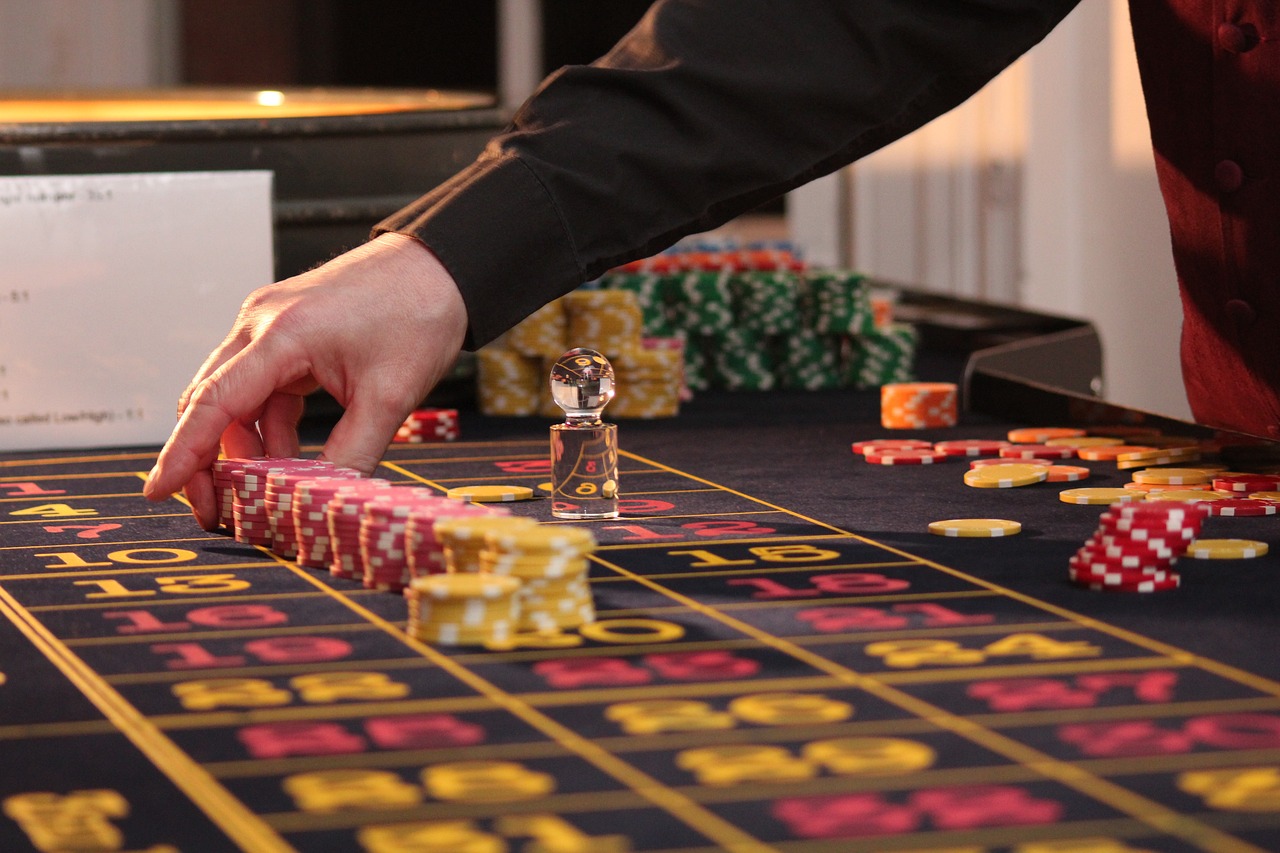 Roulette table with chips