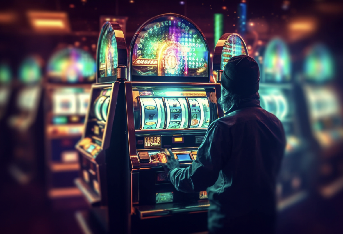 Person playing a slot machine