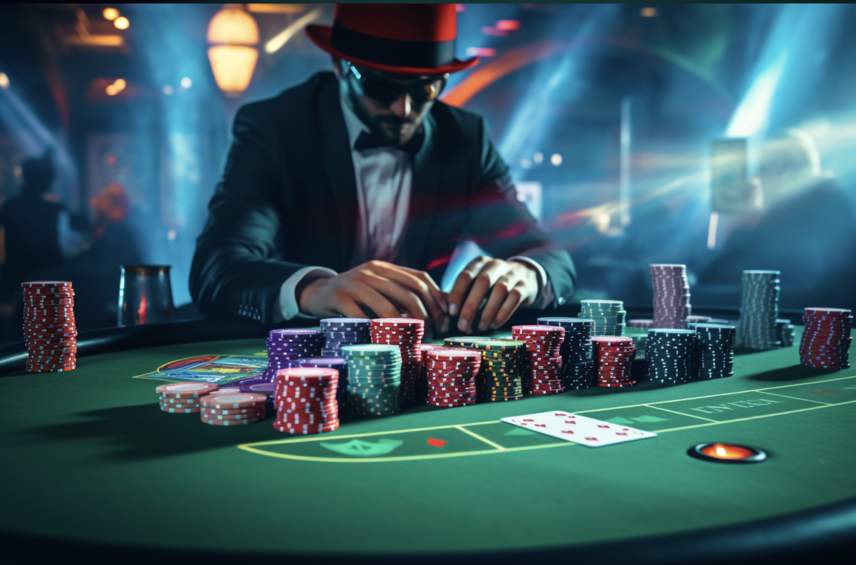 Person playing blackjack with casino chips