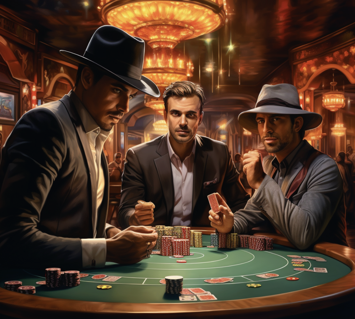 3 men playing blackjack