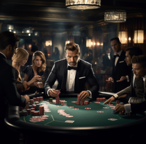 People in a casino playing baccarat 