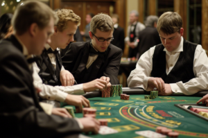 People playing blackack in a casino 